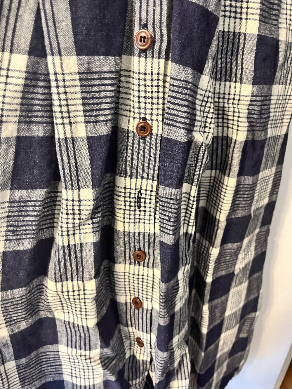 Eddie Bauer Navy and White Plaid Button-Front Midi Dress - Picture 4 of 4
